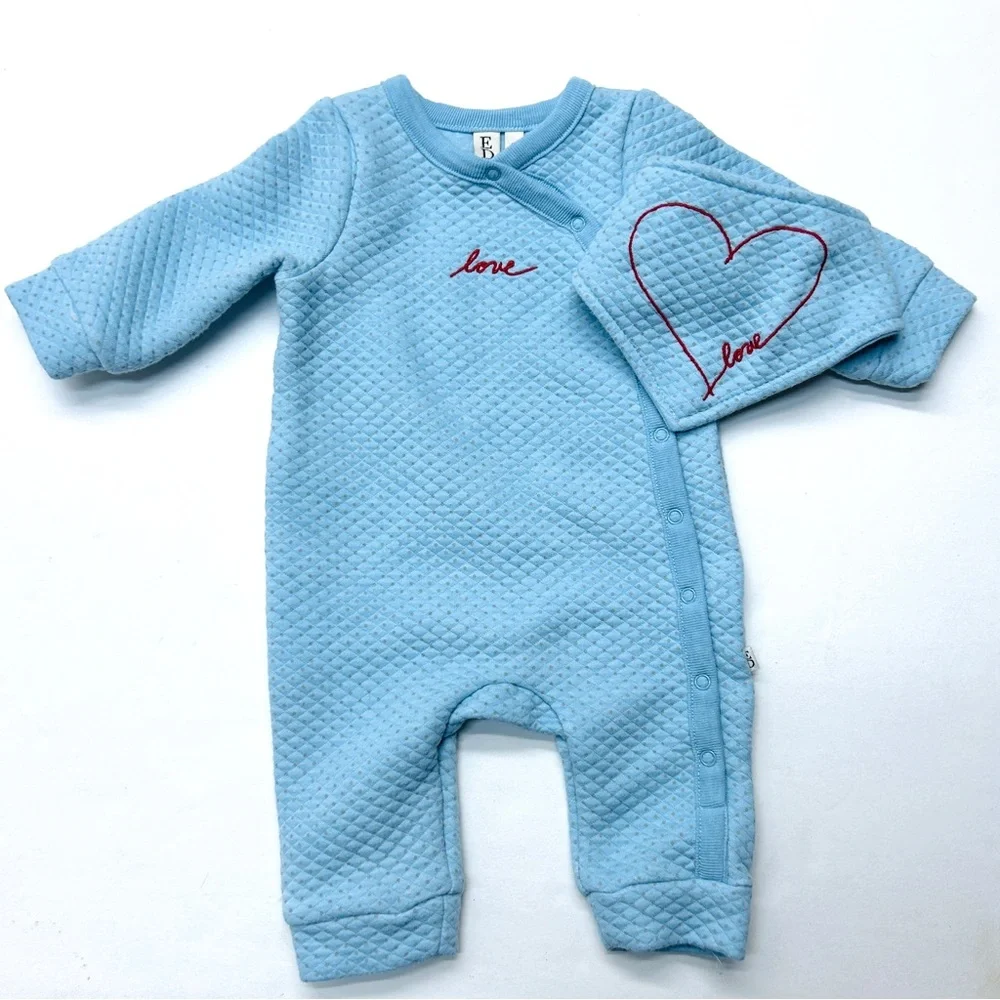 ED Ellen Degeneres Blue Quilted Kids One Piece Heart Embroidery Valentine’s Day